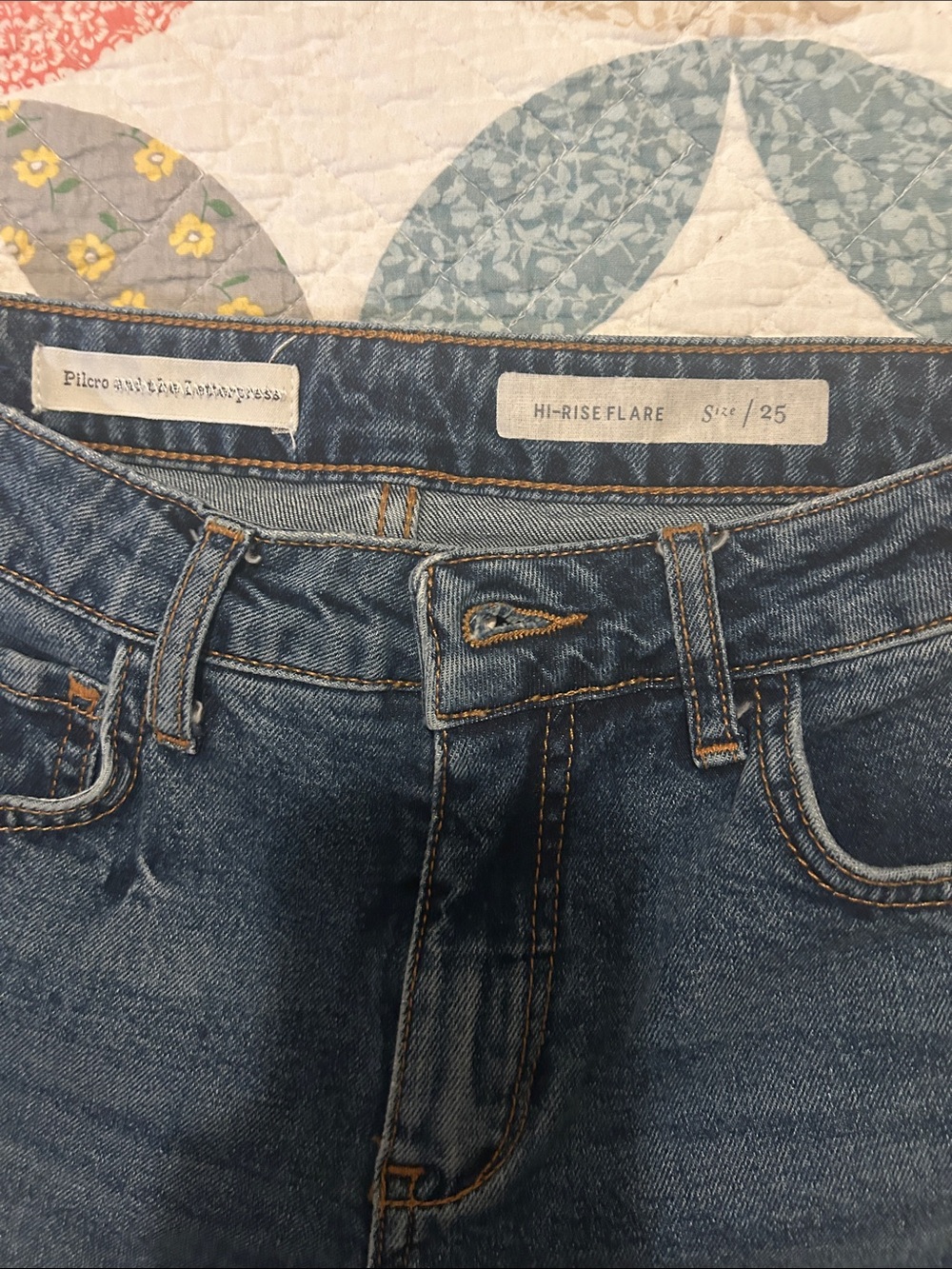 Pilcro Indigo Wide-Leg Jeans with White Floral Embroidery - Picture 3 of 3